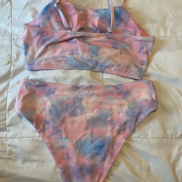 ZAFUL Ribbed Tie Dye Knotted High Waisted Tankini Light Pink L NEVER WORN - Picture 7 of 7
